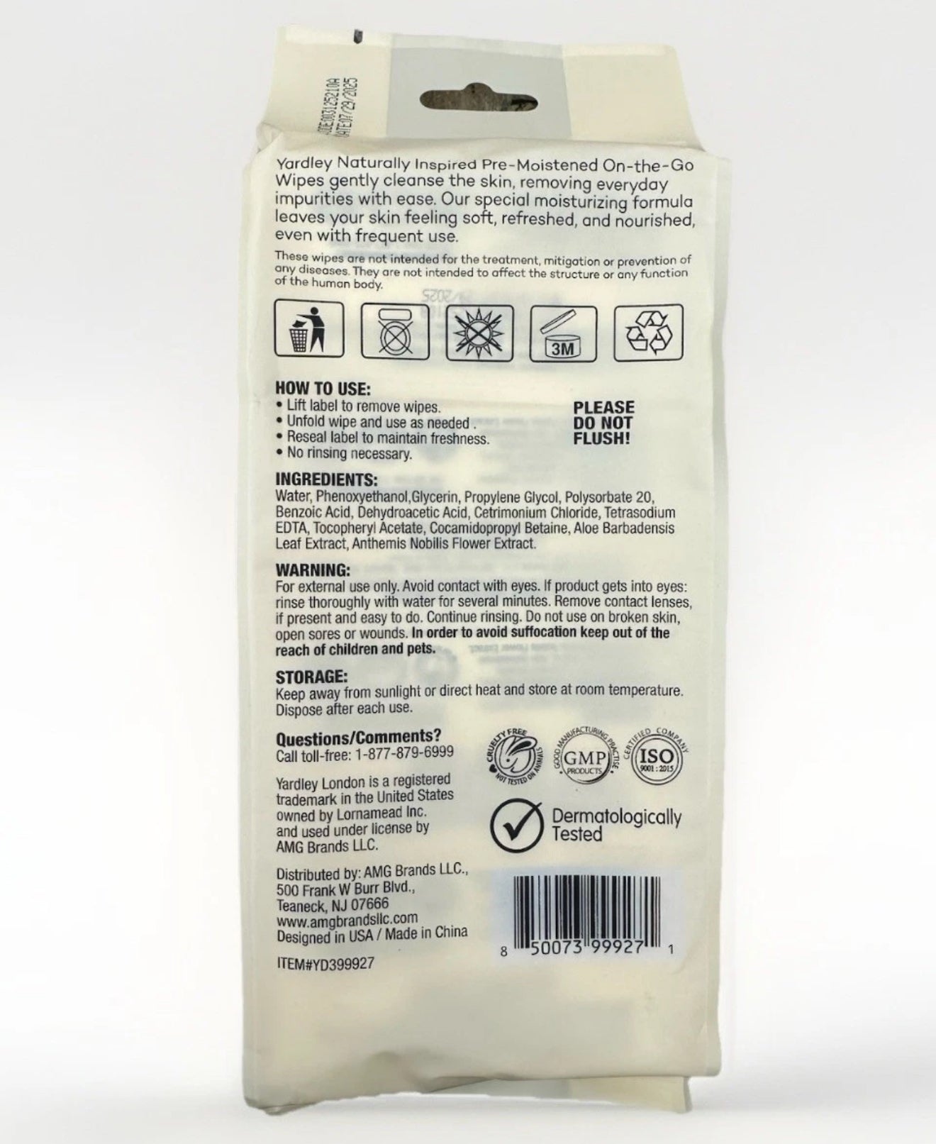 Yardley on the go wipes